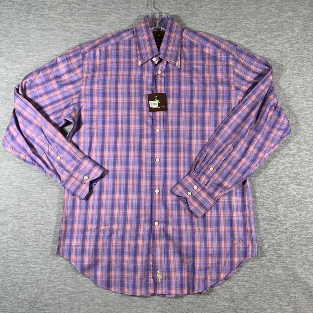 TailorByrd‎ Shirt Mens Medium Purple Plaid Long Sleeve Button Down Flamingo